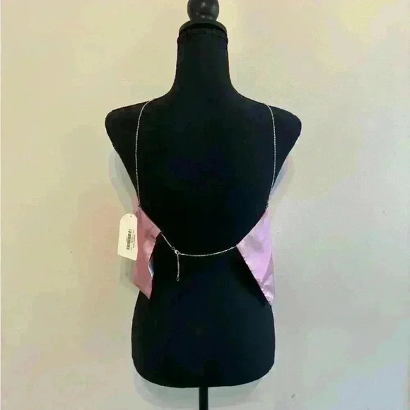 Backless Satiny Pink Crop Tank with Jeweled Spaghetti Straps Size S - Picture 9 of 10
